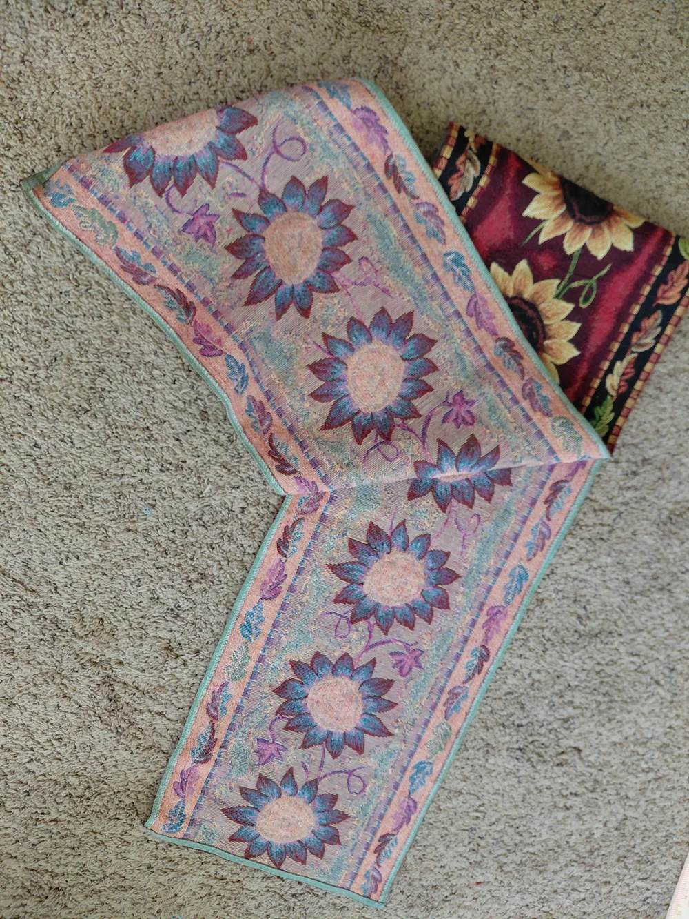 Sunflower Runner Wall Tapestry - Burgundy and Yellow